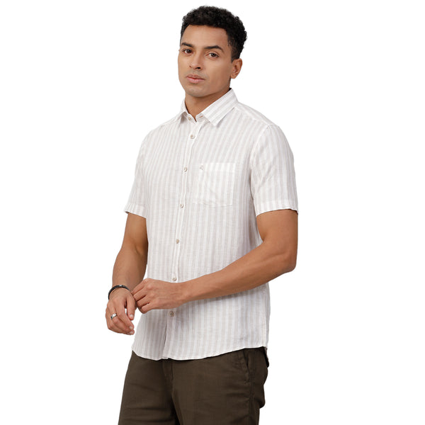 Men's Slim Fit Half Sleeve Semi Formal Linen Shirt