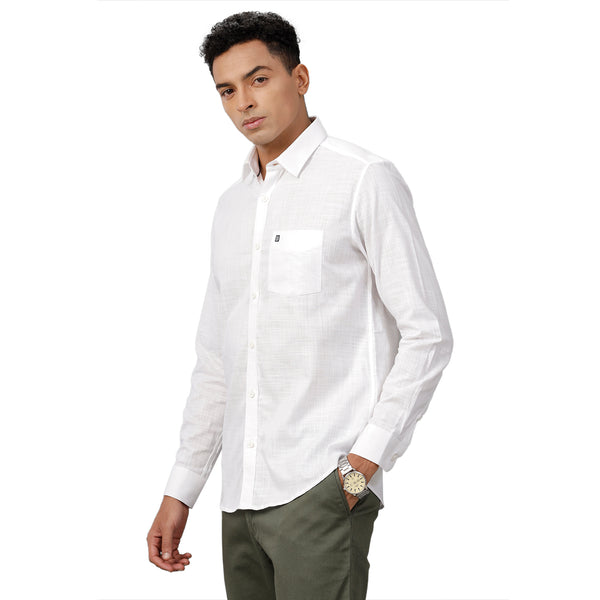 Men's White Full Sleeve Spread Collar Shirt